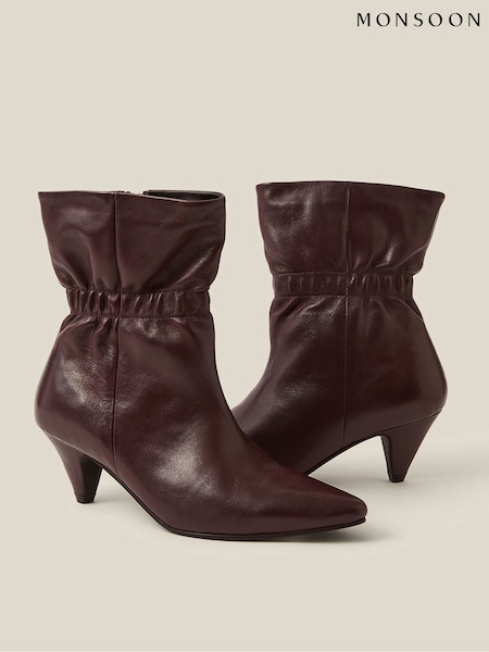 Red - Monsoon Fia Ruched Leather Kitten Heel Boots