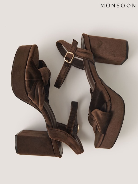 Brun - Chaussures à talons Monsoon Nola en velours à nœud torsadé
