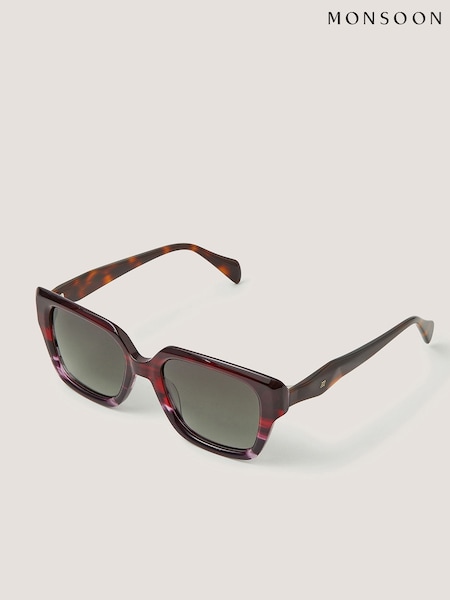 Red - Monsoon Acetate Tort Angled Square Sunglasses