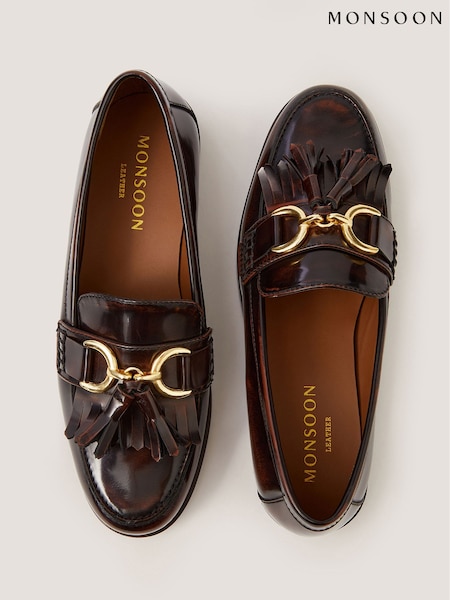 Brown - Monsoon Harley Fringe Patent Loafers