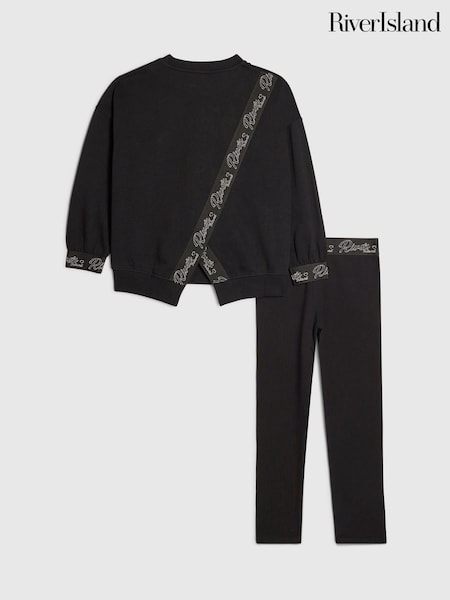 Black - River Island Split Back Logo Sweatshirt & Leggings Set