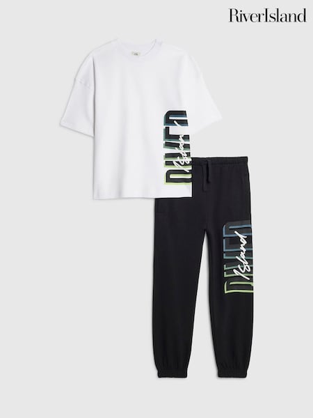 أبيض - River Island River Athelesuire T-shirt & Joggers Set