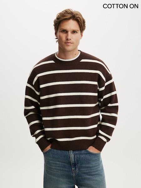 Brown - Regular Cotton On Box Fit Crew Knit Jumper