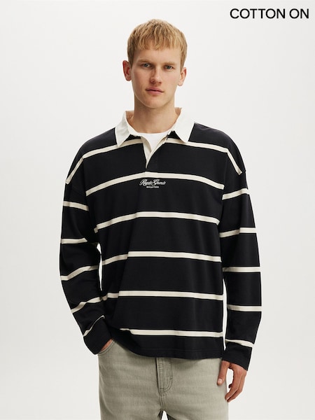 Svart - Regular Cotton On Box Fit Rugby Polo Shirt