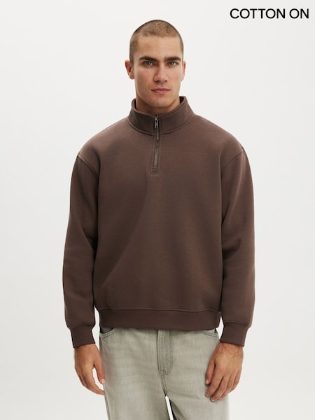 Brown - Regular Cotton On 1/4 Zip Fleece