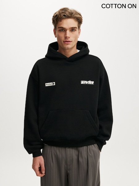 أسود - Regular Cotton On Box Fit Graphic Hoodie