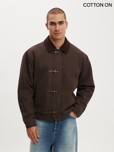Washed Chocolate Clasp - Regular Cotton On Cropped Canvas Harrington Jacket