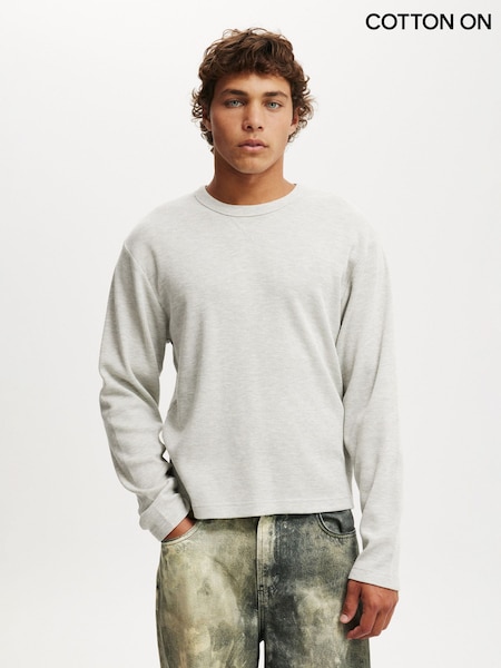 رمادي Marle بنسيج مزركش - Regular Cotton On Cropped Fit Textured Long Sleeve T-shirt