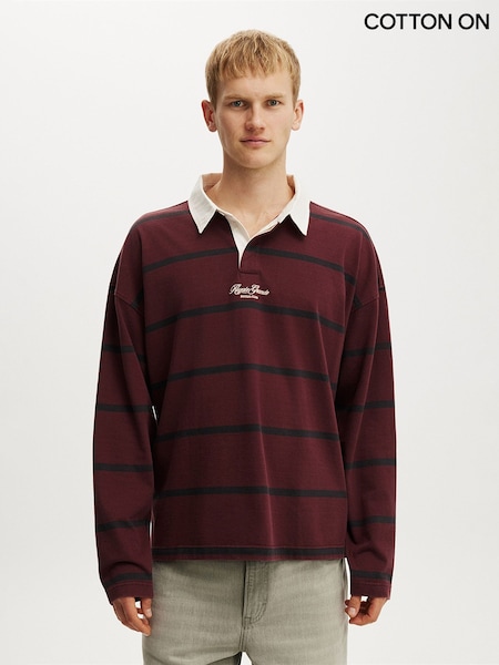 Red - Regular Cotton On Box Fit Rugby Polo Shirt
