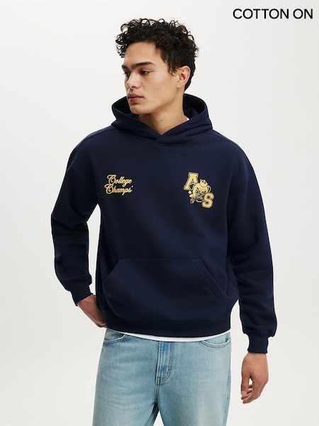 Blue - Regular Cotton On Box Fit Graphic Hoodie