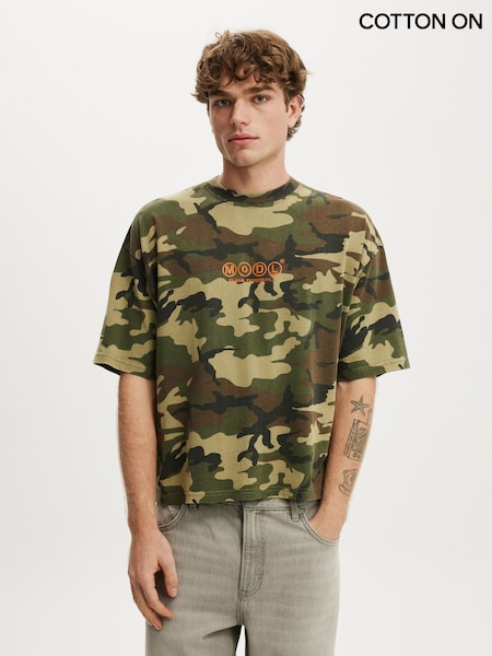 Green Camo - Regular Cotton On Cropped Fit Graphic T-shirt
