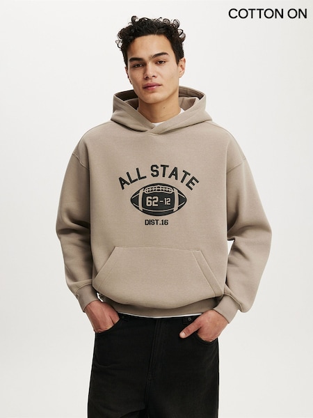 Cream - Regular Cotton On Box Fit Graphic Hoodie