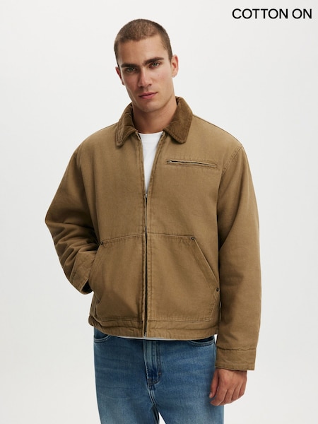 Brown - Regular Cotton On Cropped Canvas Harrington Jacket