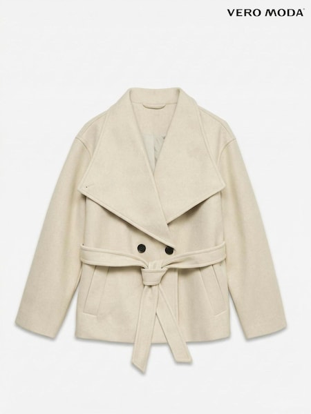 Cream - Vero Moda High Neck Short Belted Coat