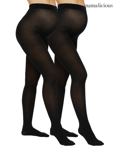 Black - Mamalicious Maternity 200 Denier Tights 2 Pack