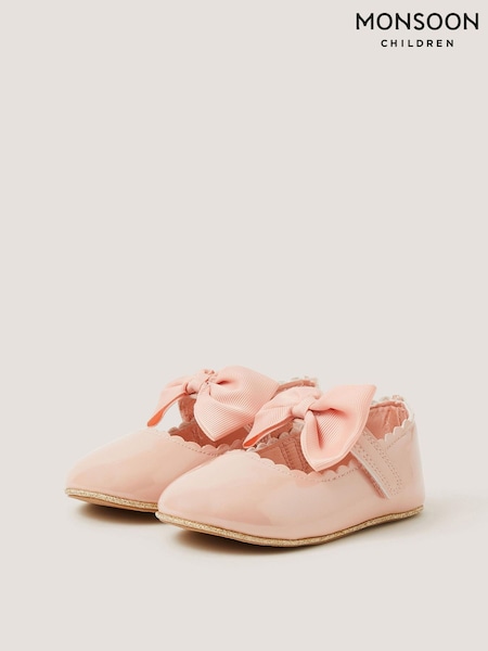 Pink - Monsoon Baby Bow Patent Walker Shoes