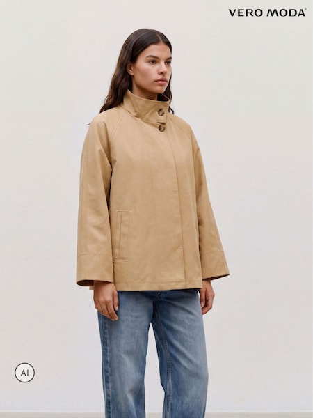 Natur - Vero Moda Funnel Neck Short Trench Coat