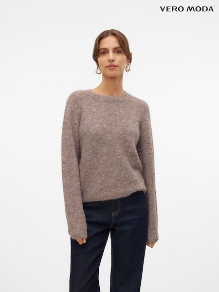 Taupe Brown - Vero Moda Round Neck Cosy Knitted Jumper