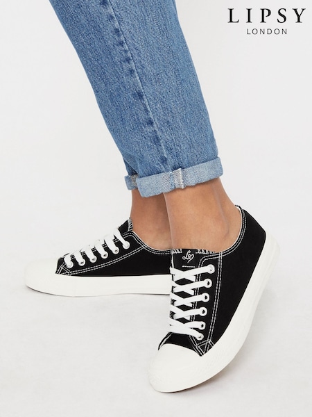 Lipsy Black Canvas Standard Fit Low Top Lace Up Canvas Trainer (R60182) | AED57
