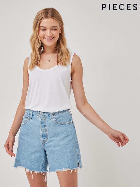 Pieces White Tencel® Round Neck Vest (R60835) | €9