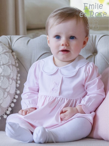 Pink - Emile Et Rose Maggie Jersey Dress With Embroidered Bows, Large Collar & Tights