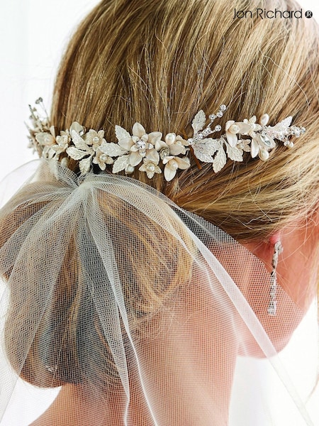 Jon Richard Silver Plated Clara Brushed Leaves Fresh Water Pearl And Crystal Double Comb (R61547) | €34