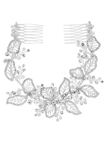 Jon Richard Silver Plated Clear Crystal Olivia Pave Leaf Double Hair Comb (R61554) | €15