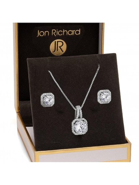 Jon Richard Silver Rhodium Plated Crystal Square Drop Pendant Set - Gift Boxed (R61588) | €10.50