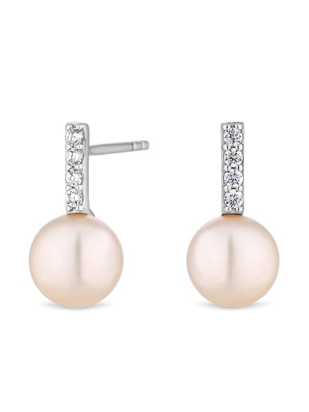 Simply Silver Sterling Silver 925 Freshwater Pearl Cubic Zirconia Bar Drop Earrings (R61637) | €20