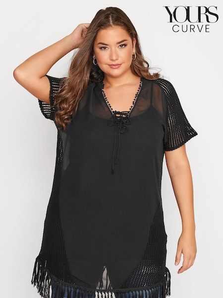 Yours Curve Black Fringe Detail Top (R62635) | €16.50
