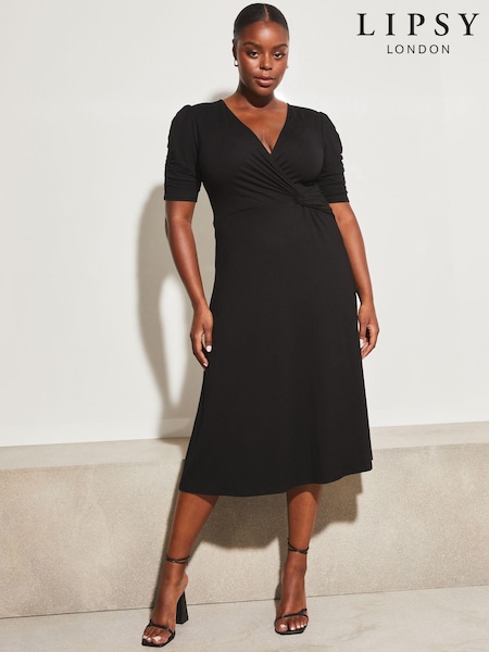 Lipsy Jersey Short Ruched Sleeve Knot Side Midi Dress (R64069) | €25