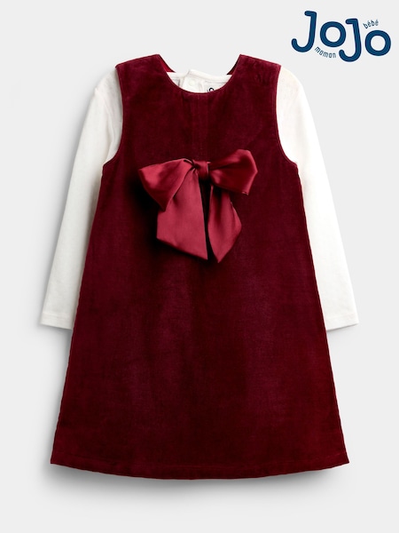Burgundy Red Christmas Bow - Jojo Maman Bébé Pinny Dress & Top Set