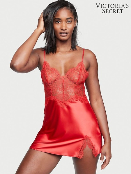Victoria's Secret Lipstick Red Satin Lace Slip Dress (R66918) | €68