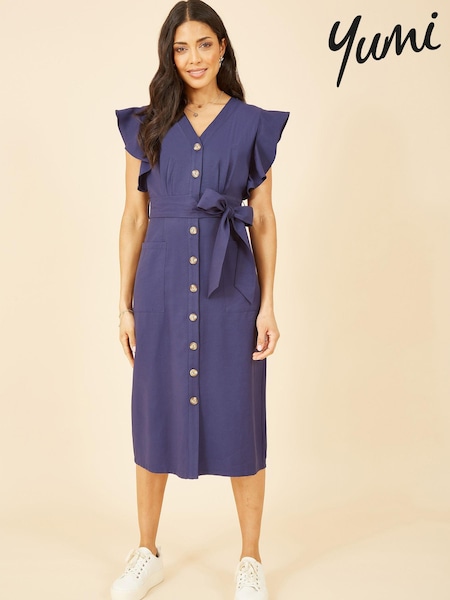 Yumi Blue Linen Blend Midi Shirt Dress (R69062) | €17