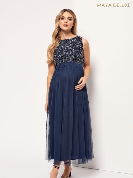 Maya Navy Blue Maternity Sequin Bodice Midi Dress (R69115) | €36