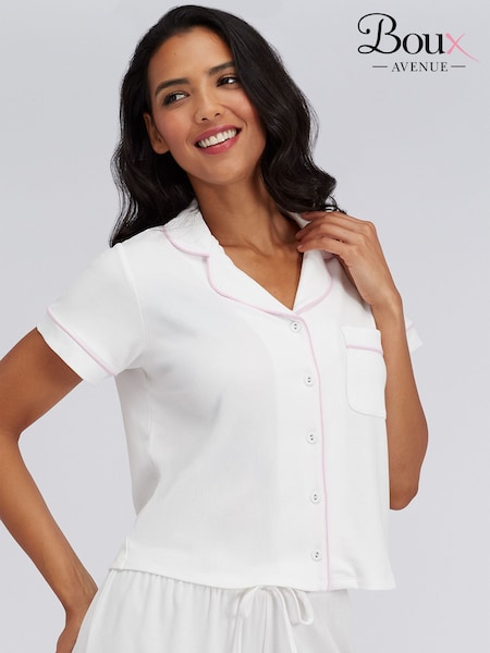 White - Boux Avenue Ribbed Modal Short Sleeved Pyjama Top