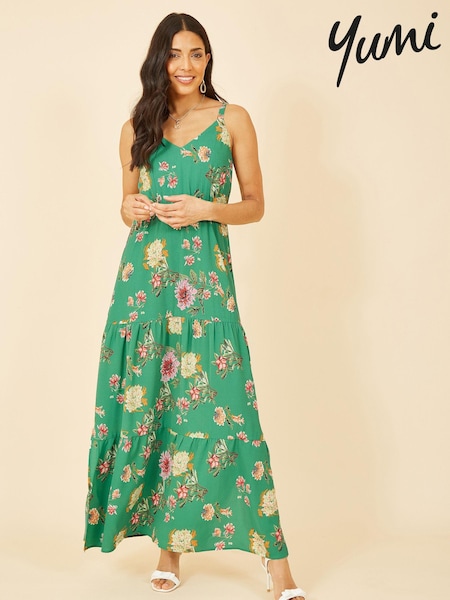 Yumi Green Multi Floral Strappy Tiered Maxi Dress (R71922) | €42
