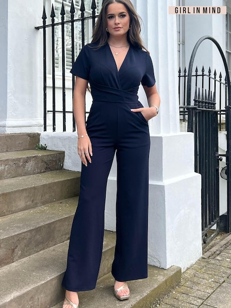 Girl In Mind Blue Wrap Over Slim Fit Jumpsuit (R71934) | € 36