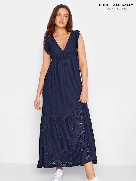 Синий - Long Tall Sally Deep V Broderie Tiered Maxi Dress (R72158) | €14