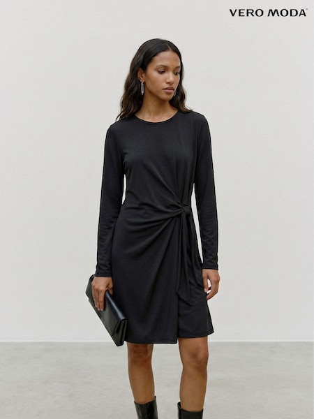 Black - Vero Moda Long Sleeve Tie Waist Dress