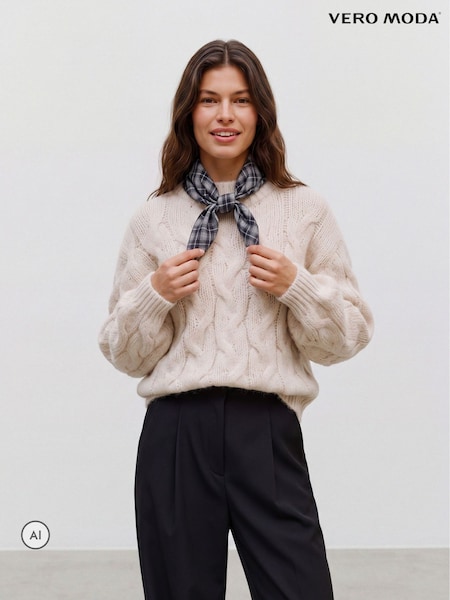 Cream - Vero Moda Long Sleeve High Neck Cable Jumper