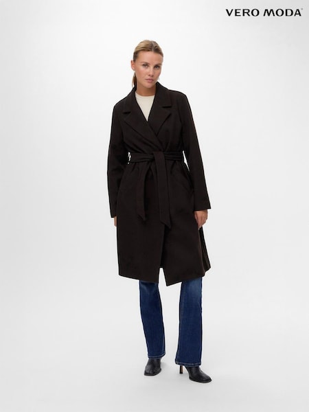 Braun - Vero Moda Belted Midi Length Coat