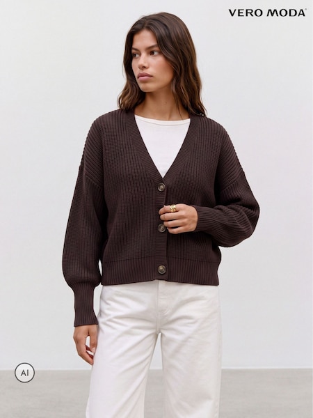 Brown - Vero Moda Button Down Knitted Cardigan