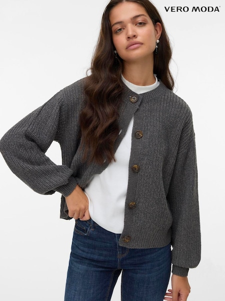 Grey - Vero Moda Button Down Round Neck Cardigan
