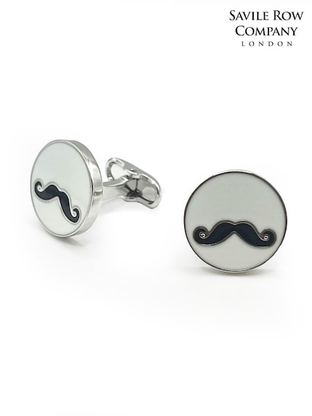 Silver - Regular The Savile Row Company Silver Rhodium Plated Moustache Cufflinks
