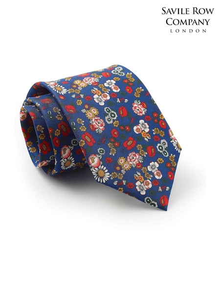 Blue - Regular The Savile Row Company Red Floral Print Pure Silk Tie
