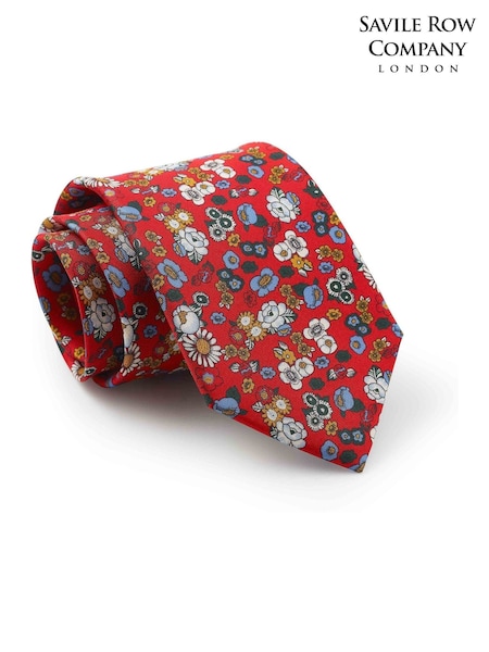 Pula - Regular The Savile Row Company Red Floral Print Pure Silk Tie