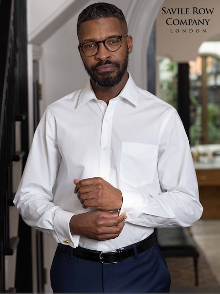 White - Regular The Savile Row Company Cotton Poplin Classic Fit Double Cuff Formal White Shirt