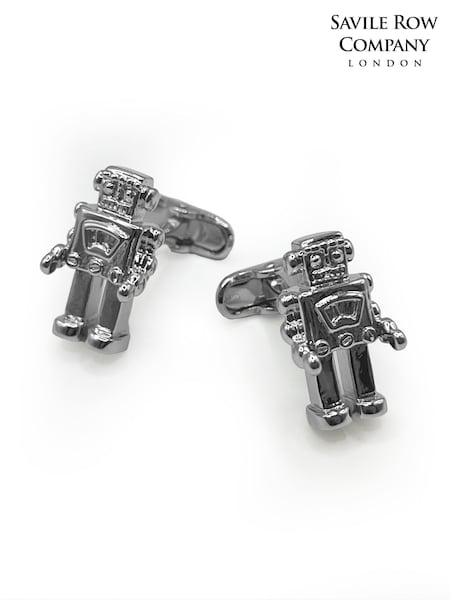 Silver - Regular The Savile Row Company Silver Rhodium Plated Robot Cufflinks
