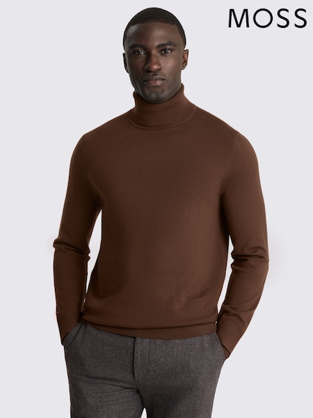 Коричневый - Regular Moss Merino-blend Roll Neck Jumper